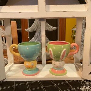 Pastel Animal Pedestal Mug Set - Green Bunny & Blue Duck